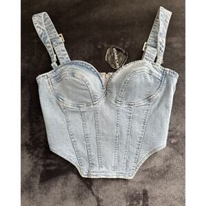 Denim Bustier Corset Western Rave Club Festival Party M NWT 90s Y2K Zip
